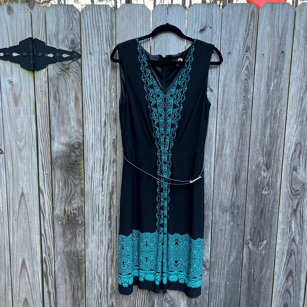 TAHARI  Black and Green Sleeveless Dress with belt Women’s 12